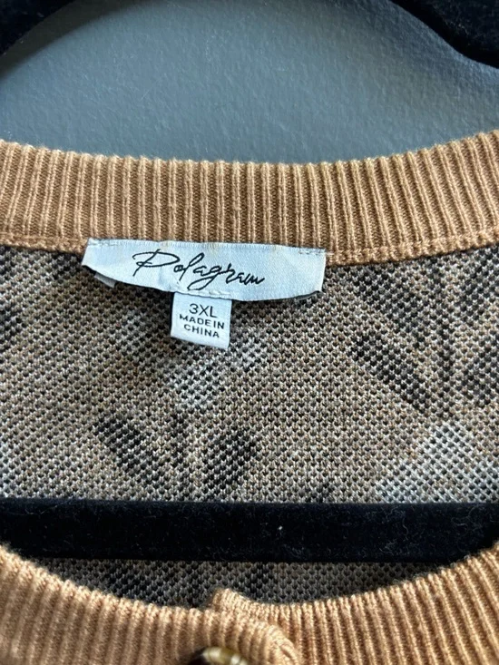 Polagram Floral Knit Cardigan Sweater - Camel/White - Picture 4 of 5